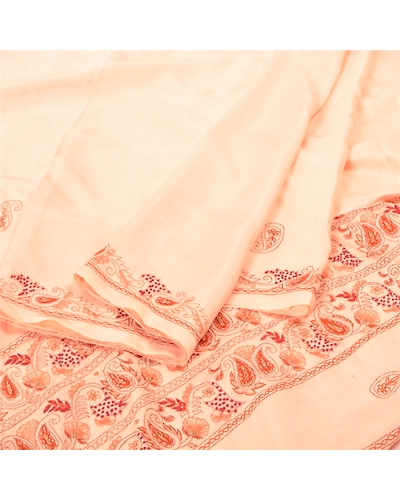 Sanskriti Vintage Peach Sarees Art Silk Hand Beaded Cultural Sari Craft Fabric, PS-57505-Peach-Zari Work-Art (Artificial) Silk-2