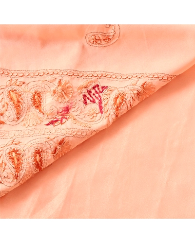 Sanskriti Vintage Peach Sarees Art Silk Hand Beaded Cultural Sari Craft Fabric, PS-57505-Peach-Zari Work-Art (Artificial) Silk-3