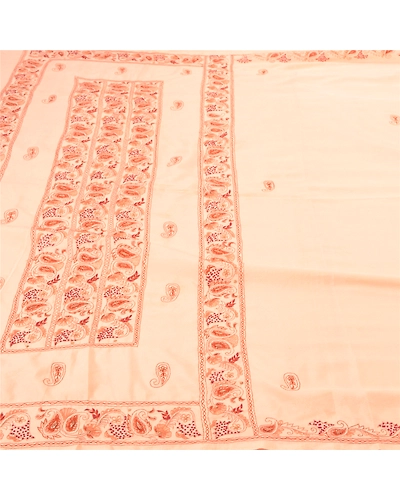 Sanskriti Vintage Peach Sarees Art Silk Hand Beaded Cultural Sari Craft Fabric, PS-57505-Peach-Zari Work-Art (Artificial) Silk-4