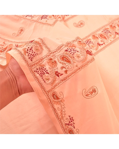 Sanskriti Vintage Peach Sarees Art Silk Hand Beaded Cultural Sari Craft Fabric, PS-57505-Peach-Zari Work-Art (Artificial) Silk-5