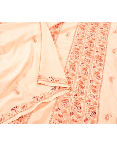 Sanskriti Vintage Peach Sarees Art Silk Hand Beaded Cultural Sari Craft Fabric, PS-57505-Peach-Zari Work-Art (Artificial) Silk-10