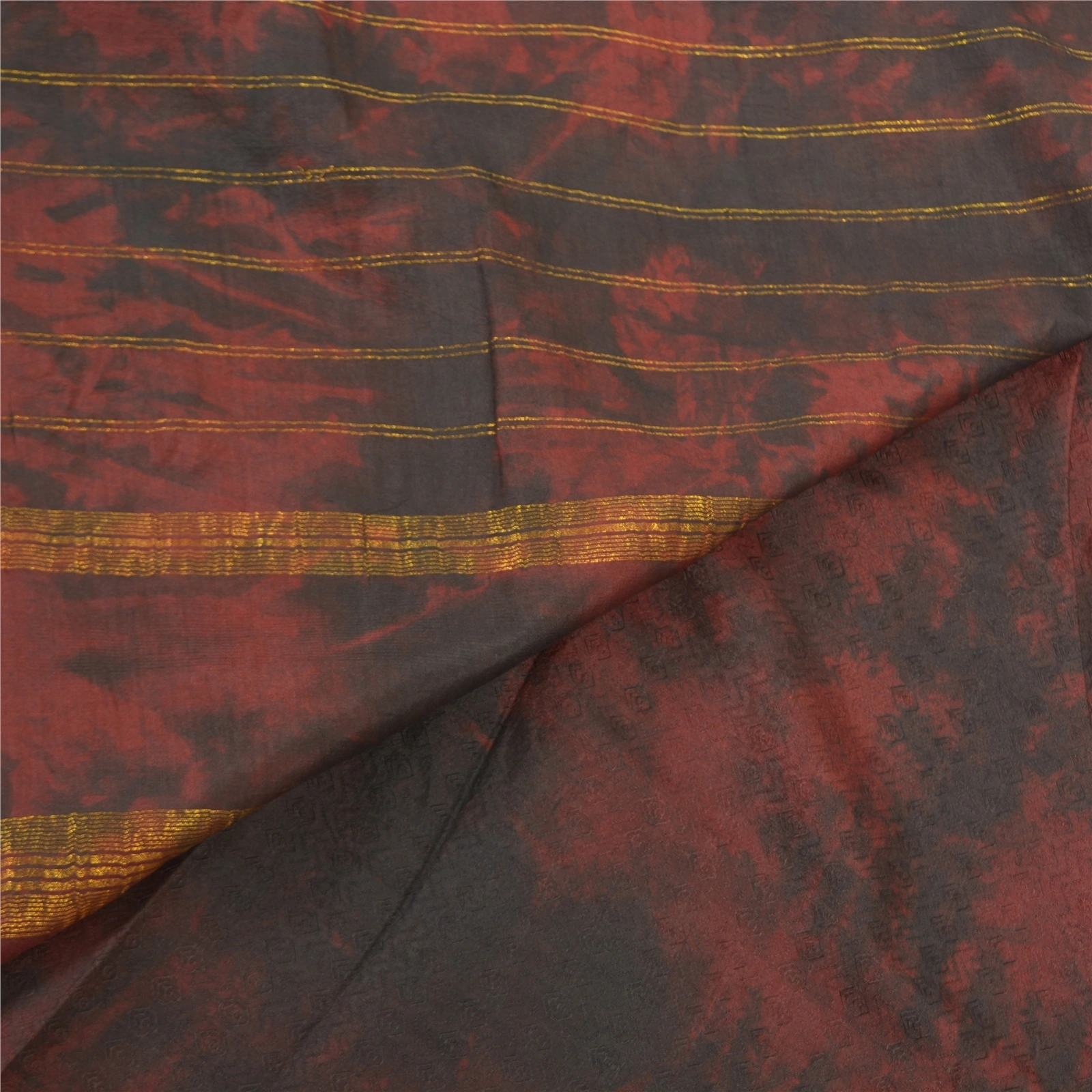 Sanskriti Vintage Brown Sarees 100% Pure Silk Tie &amp; Dye Woven Sari Craft Fabric, PS-57511-Brown &amp; Black-Tie &amp; Dye Work-100% Pure Silk-3