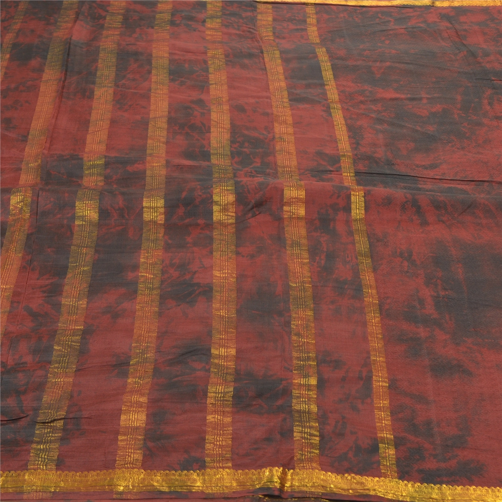 Sanskriti Vintage Brown Sarees 100% Pure Silk Tie &amp; Dye Woven Sari Craft Fabric, PS-57511-Brown &amp; Black-Tie &amp; Dye Work-100% Pure Silk-4