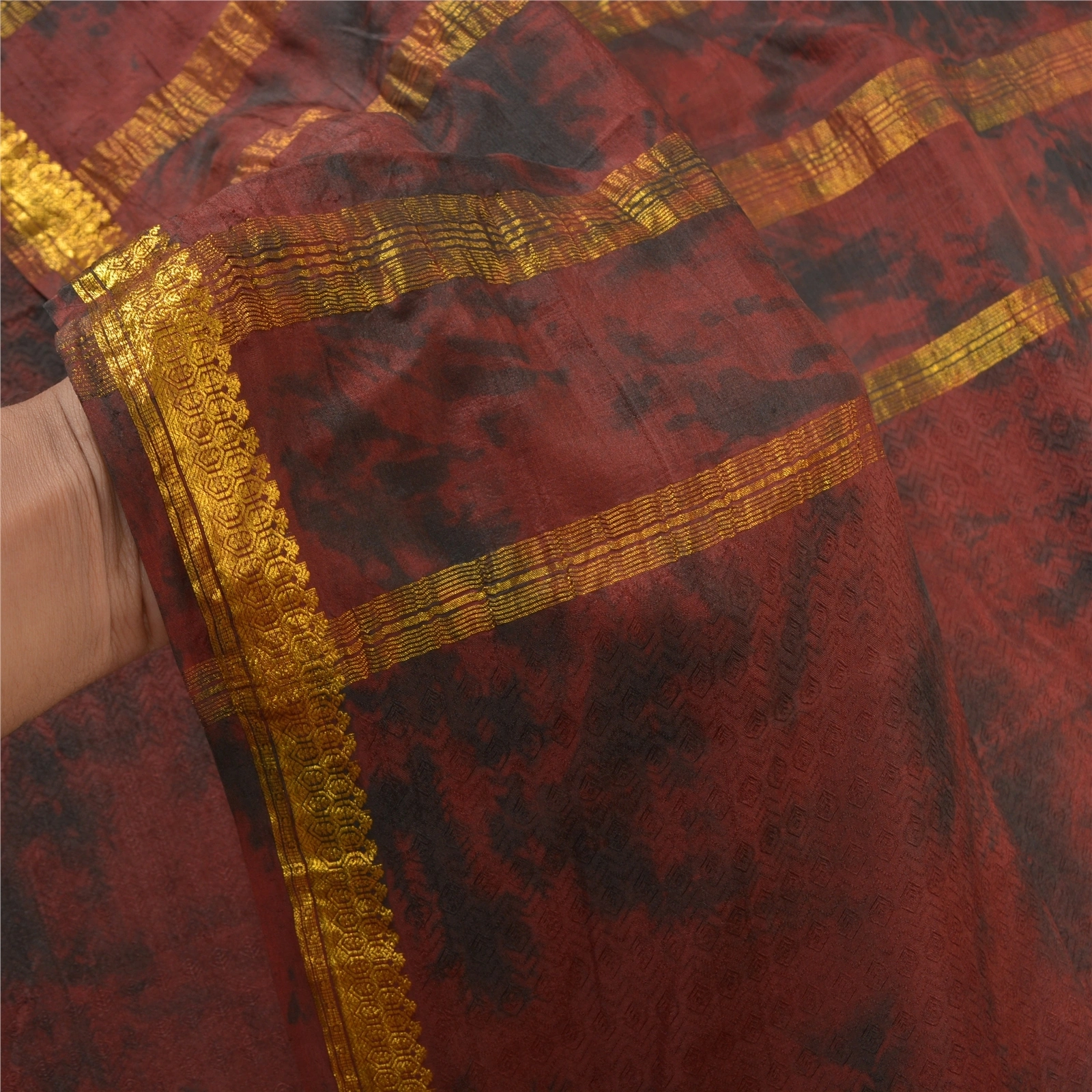 Sanskriti Vintage Brown Sarees 100% Pure Silk Tie &amp; Dye Woven Sari Craft Fabric, PS-57511-Brown &amp; Black-Tie &amp; Dye Work-100% Pure Silk-5