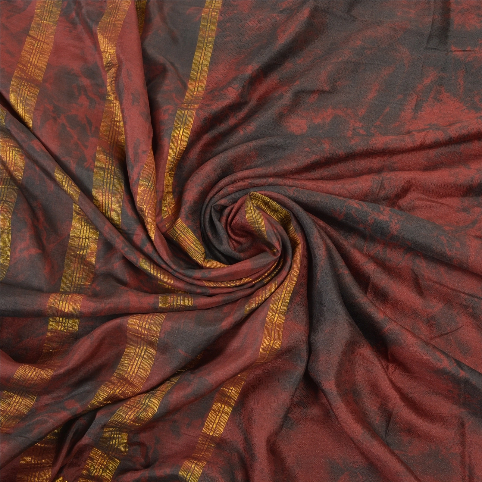 Sanskriti Vintage Brown Sarees 100% Pure Silk Tie &amp; Dye Woven Sari Craft Fabric, PS-57511-Brown &amp; Black-Tie &amp; Dye Work-100% Pure Silk-7