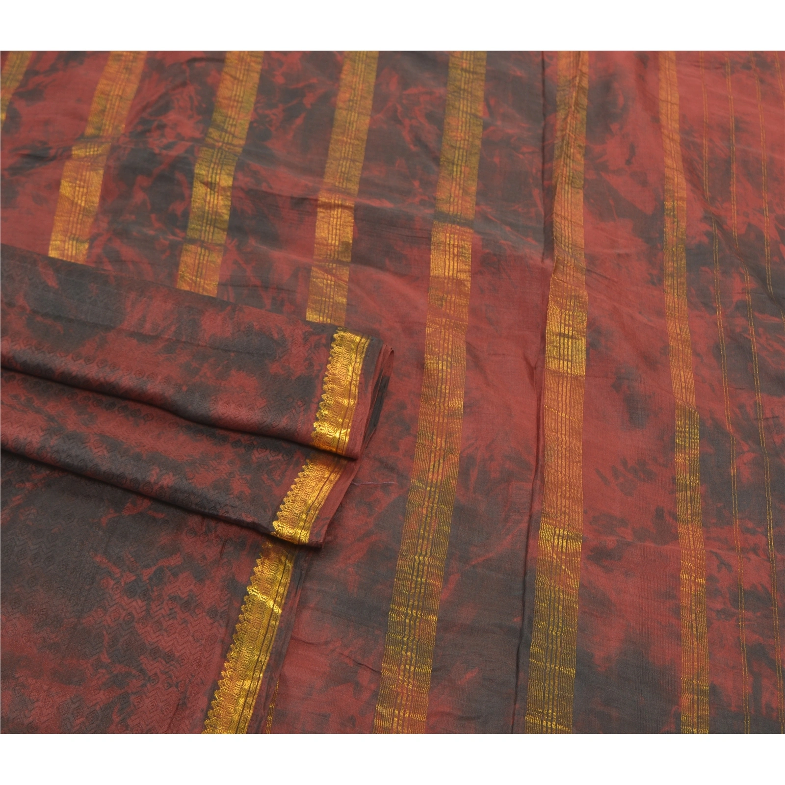 Sanskriti Vintage Brown Sarees 100% Pure Silk Tie &amp; Dye Woven Sari Craft Fabric, PS-57511-Brown &amp; Black-Tie &amp; Dye Work-100% Pure Silk-8