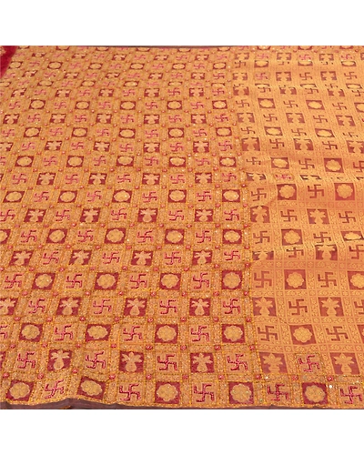 Sanskriti Vintage Sarees Pure Organza Silk Hand Beaded Woven Premium Sari Fabric, PS-57516-Shade Of Red-Hand Woven Work-100% Pure Organza Silk-3