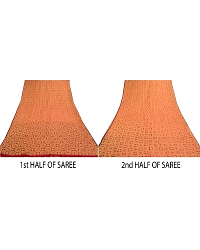 Sanskriti Vintage Sarees Pure Organza Silk Hand Beaded Woven Premium Sari Fabric, PS-57516-Shade Of Red-Hand Woven Work-100% Pure Organza Silk-5