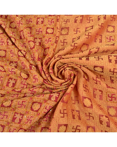 Sanskriti Vintage Sarees Pure Organza Silk Hand Beaded Woven Premium Sari Fabric, PS-57516-Shade Of Red-Hand Woven Work-100% Pure Organza Silk-6