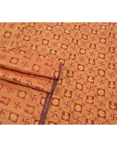 Sanskriti Vintage Sarees Pure Organza Silk Hand Beaded Woven Premium Sari Fabric, PS-57516-Shade Of Red-Hand Woven Work-100% Pure Organza Silk-7