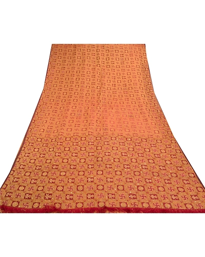 Sanskriti Vintage Sarees Pure Organza Silk Hand Beaded Woven Premium Sari Fabric, PS-57516-Shade Of Red-Hand Woven Work-100% Pure Organza Silk-8