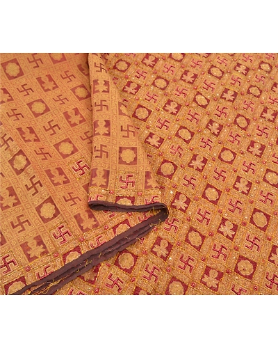 Sanskriti Vintage Sarees Pure Organza Silk Hand Beaded Woven Premium Sari Fabric, PS-57516-Shade Of Red-Hand Woven Work-100% Pure Organza Silk-9