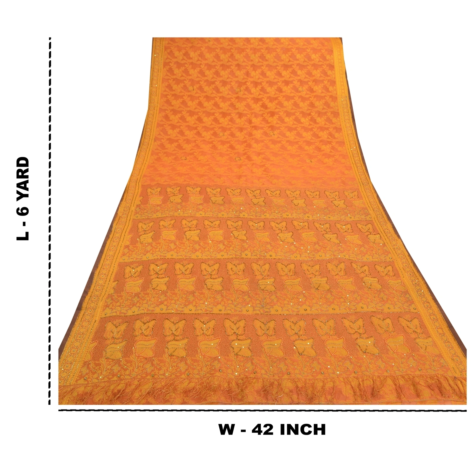 Sanskriti Vintage Orange Sarees Blend Silk Hand Beaded Woven Ethnic Sari Fabric, PS-57526-Saffron-Beaded Work-Blend Silk-1