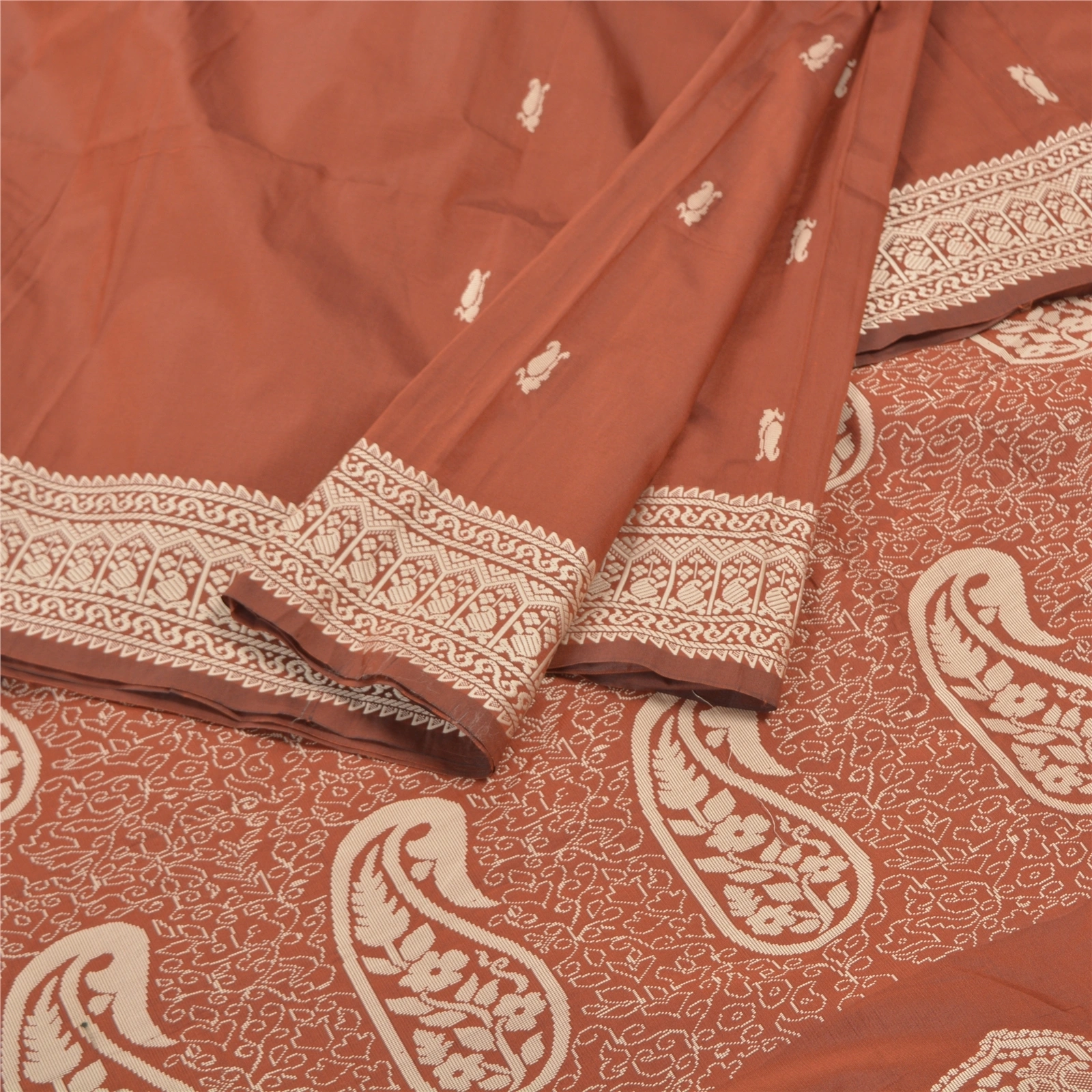 Sanskriti Vintage Rusty Orange Sarees Art Silk Hand- Woven Premium Sari Fabric, PS-57529-Rusty Orange-Hand Woven Work-Art (Artificial) Silk-2