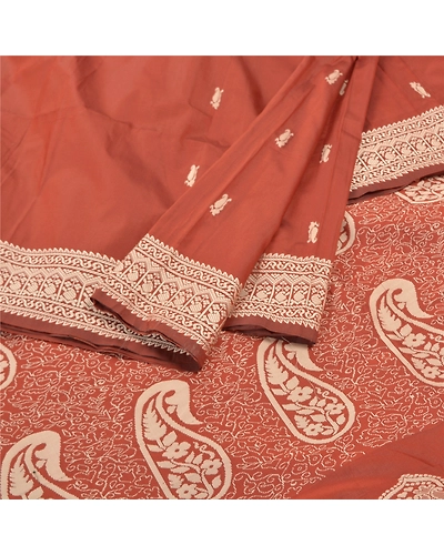 Sanskriti Vintage Rusty Orange Sarees Art Silk Hand- Woven Premium Sari Fabric, PS-57529-Rusty Orange-Hand Woven Work-Art (Artificial) Silk-2