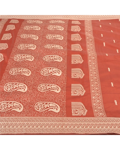 Sanskriti Vintage Rusty Orange Sarees Art Silk Hand- Woven Premium Sari Fabric, PS-57529-Rusty Orange-Hand Woven Work-Art (Artificial) Silk-4