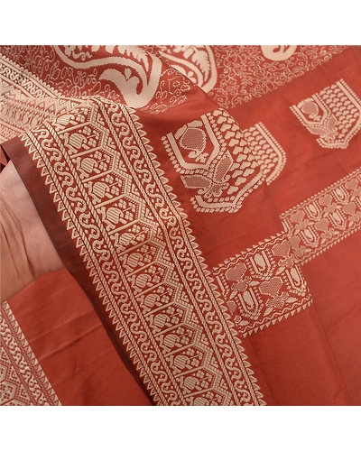 Sanskriti Vintage Rusty Orange Sarees Art Silk Hand- Woven Premium Sari Fabric, PS-57529-Rusty Orange-Hand Woven Work-Art (Artificial) Silk-5