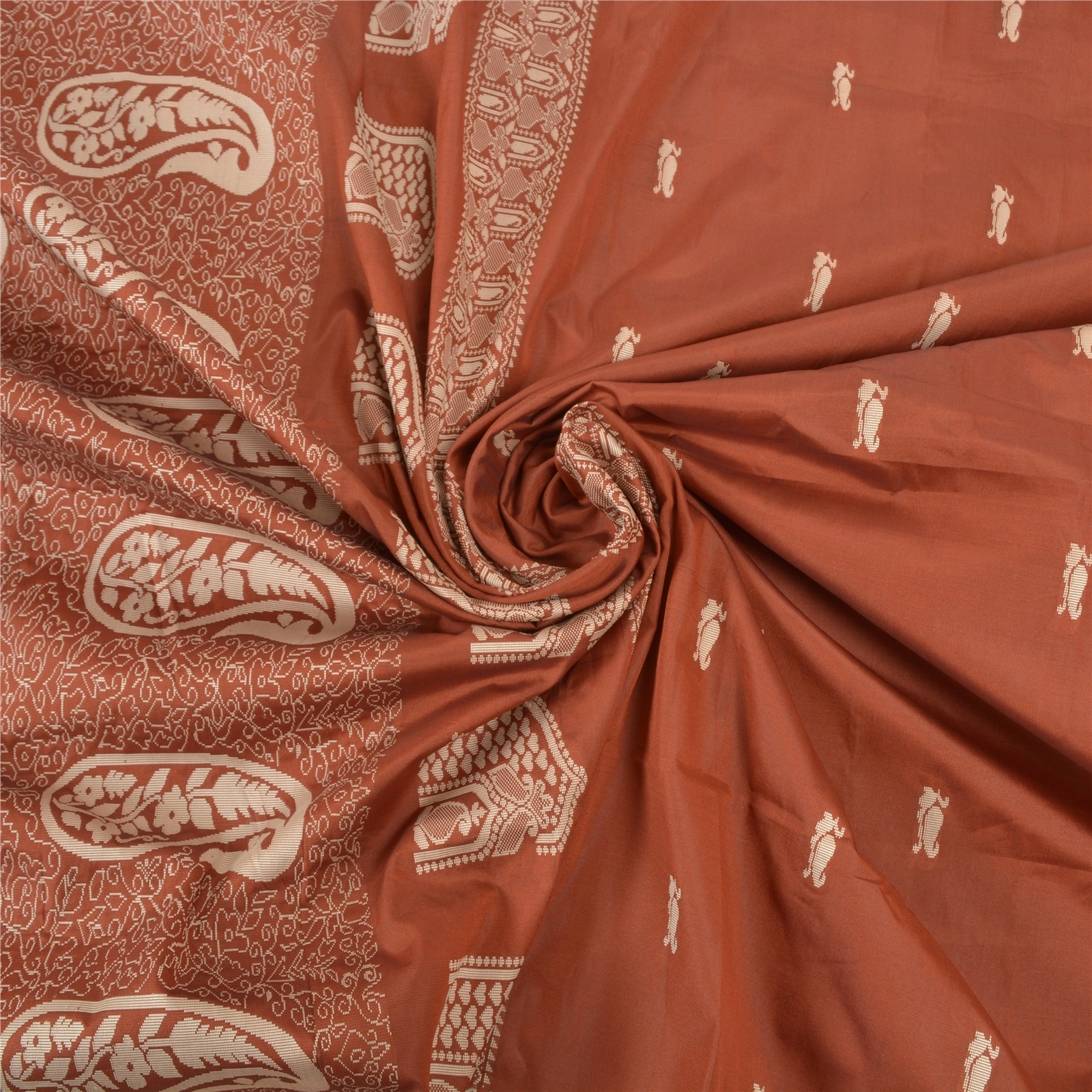 Sanskriti Vintage Rusty Orange Sarees Art Silk Hand- Woven Premium Sari Fabric, PS-57529-Rusty Orange-Hand Woven Work-Art (Artificial) Silk-7