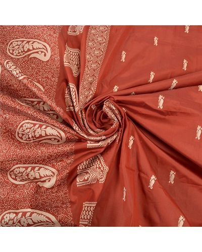 Sanskriti Vintage Rusty Orange Sarees Art Silk Hand- Woven Premium Sari Fabric, PS-57529-Rusty Orange-Hand Woven Work-Art (Artificial) Silk-7