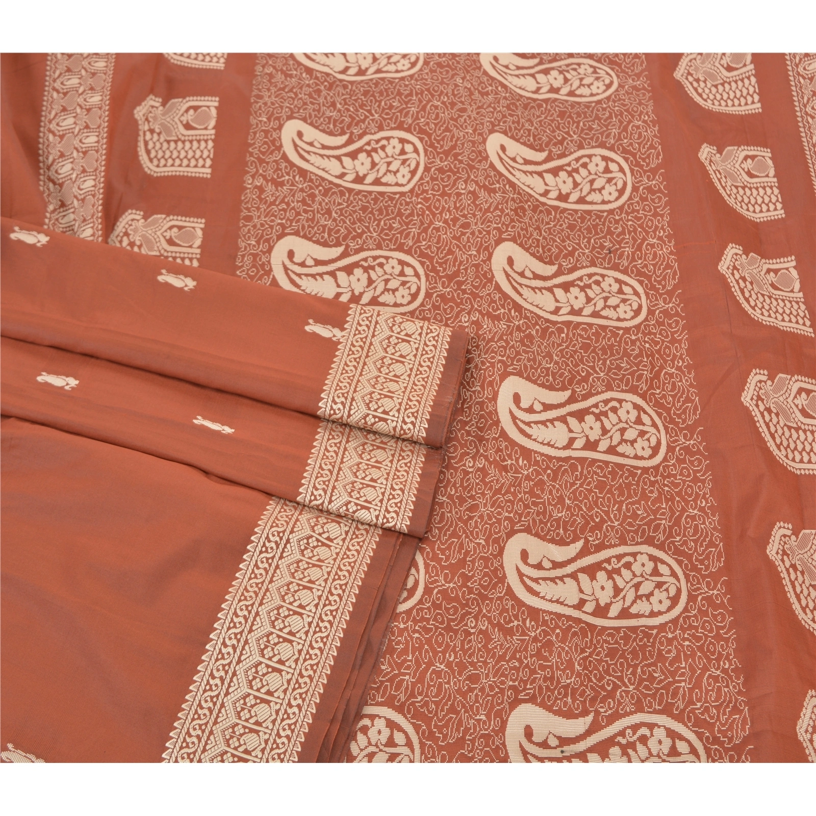 Sanskriti Vintage Rusty Orange Sarees Art Silk Hand- Woven Premium Sari Fabric, PS-57529-Rusty Orange-Hand Woven Work-Art (Artificial) Silk-8