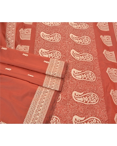 Sanskriti Vintage Rusty Orange Sarees Art Silk Hand- Woven Premium Sari Fabric, PS-57529-Rusty Orange-Hand Woven Work-Art (Artificial) Silk-8