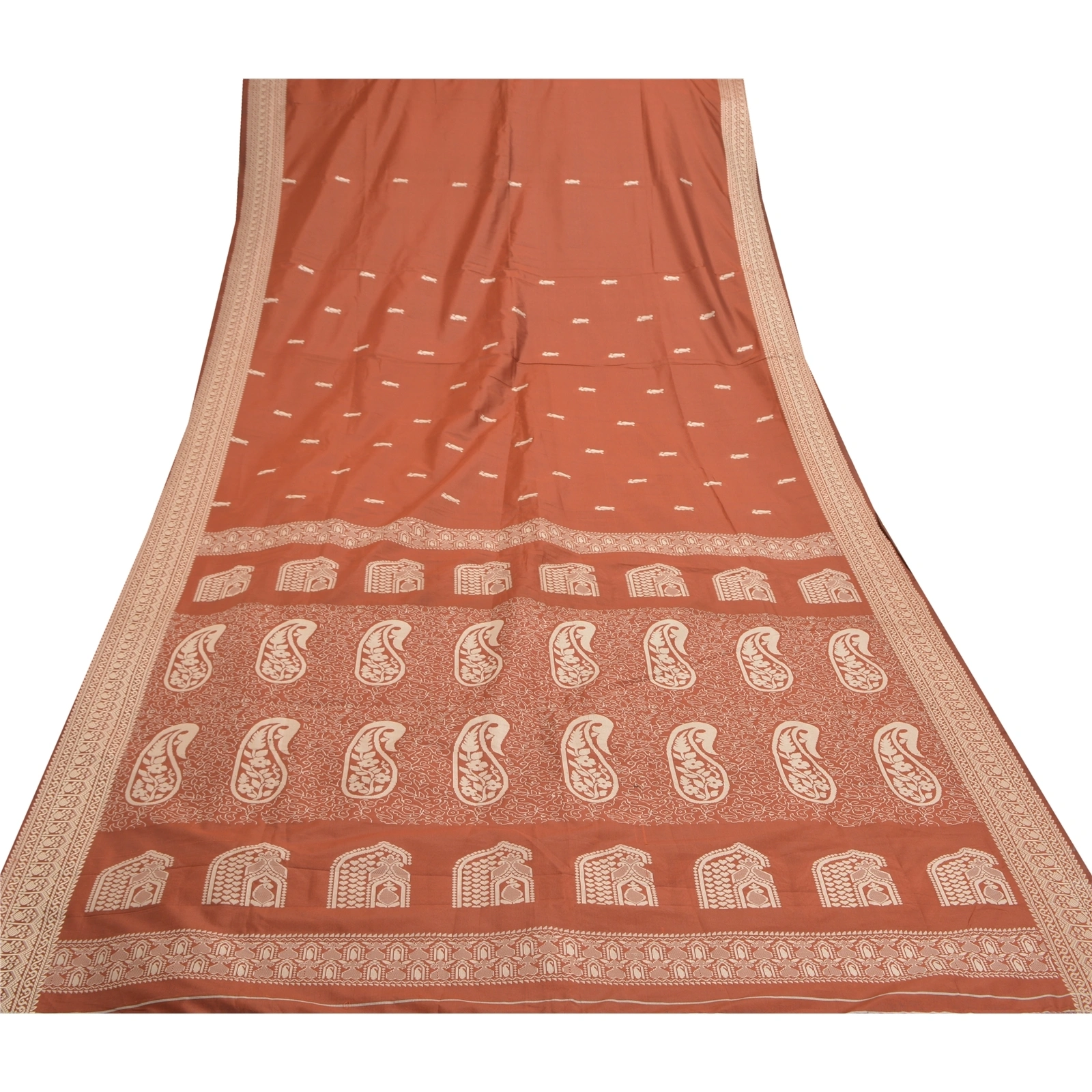 Sanskriti Vintage Rusty Orange Sarees Art Silk Hand- Woven Premium Sari Fabric, PS-57529-Rusty Orange-Hand Woven Work-Art (Artificial) Silk-9