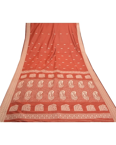 Sanskriti Vintage Rusty Orange Sarees Art Silk Hand- Woven Premium Sari Fabric, PS-57529-Rusty Orange-Hand Woven Work-Art (Artificial) Silk-9