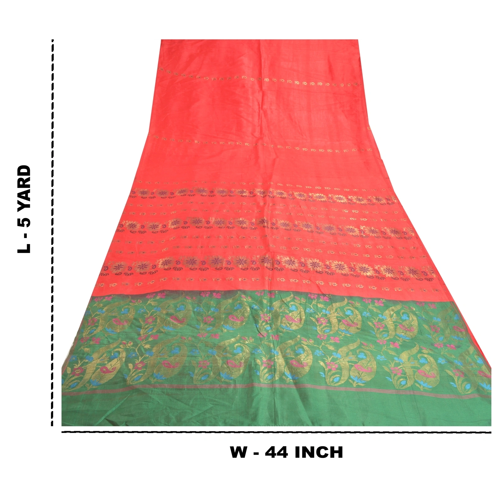 Sanskriti Vintage Red Sarees Blend Silk Hand- Woven Zari Premium Sari Fabric, PS-57532-Green &amp; Red-Zari Work-Blend Silk-1