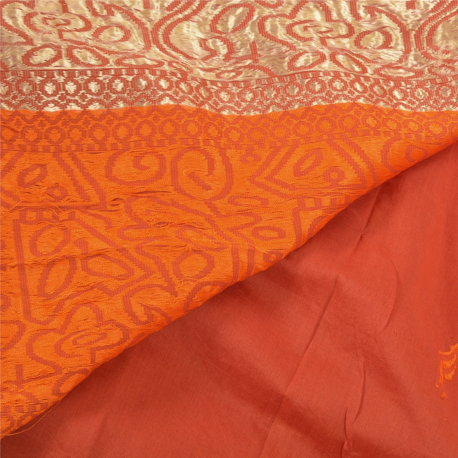 Sanskriti Vintage Orange Indian Sarees Pure Silk Hand-Woven Premium Sari Fabric, PS-57541-Orange-Hand-Woven Work-100% Pure Silk-2