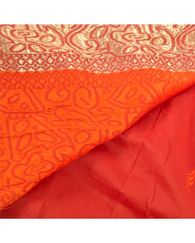 Sanskriti Vintage Orange Indian Sarees Pure Silk Hand-Woven Premium Sari Fabric, PS-57541-Orange-Hand-Woven Work-100% Pure Silk-2