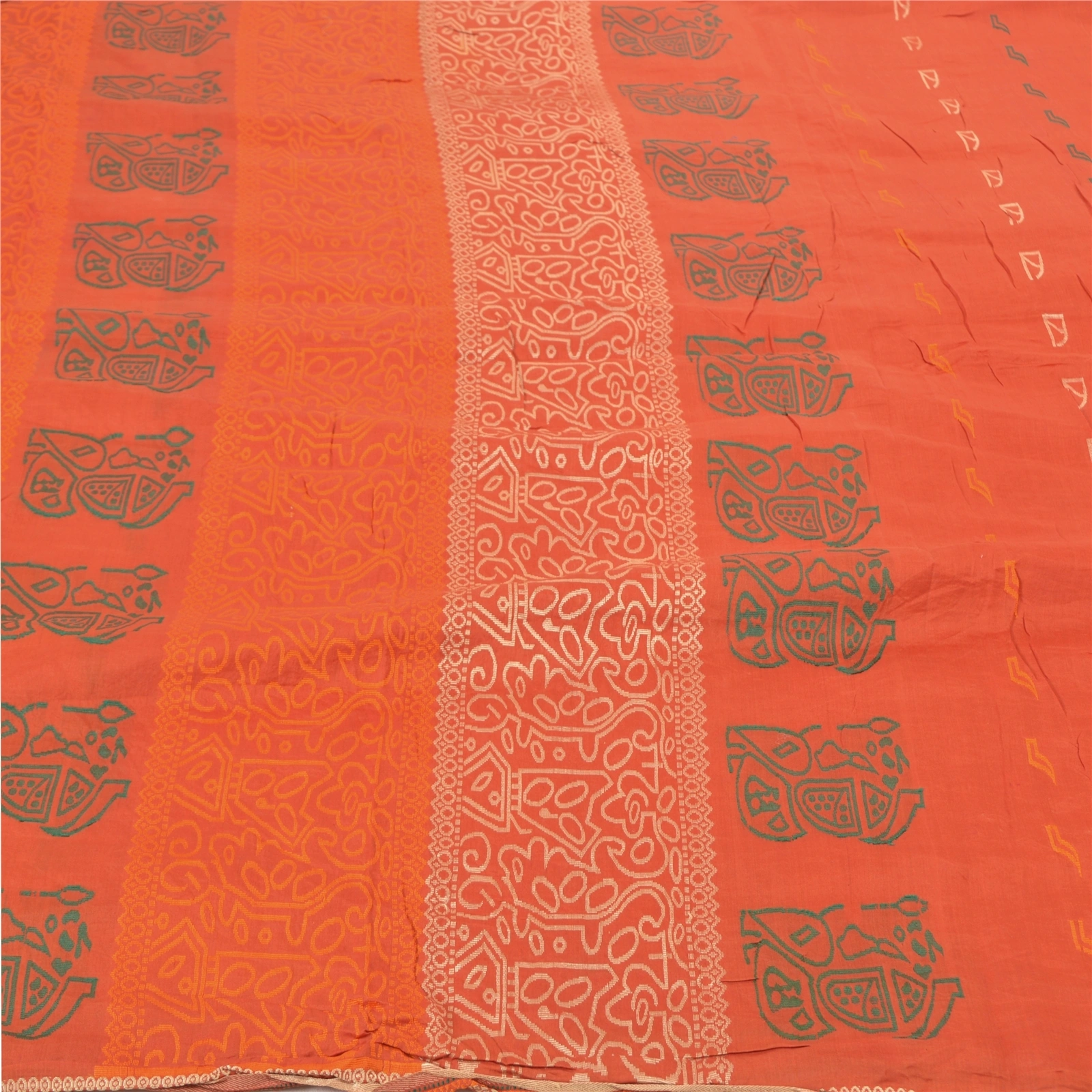 Sanskriti Vintage Orange Indian Sarees Pure Silk Hand-Woven Premium Sari Fabric, PS-57541-Orange-Hand-Woven Work-100% Pure Silk-3