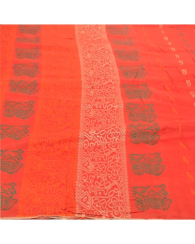 Sanskriti Vintage Orange Indian Sarees Pure Silk Hand-Woven Premium Sari Fabric, PS-57541-Orange-Hand-Woven Work-100% Pure Silk-3