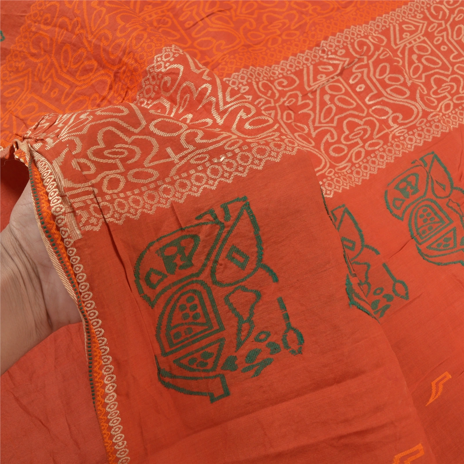 Sanskriti Vintage Orange Indian Sarees Pure Silk Hand-Woven Premium Sari Fabric, PS-57541-Orange-Hand-Woven Work-100% Pure Silk-4