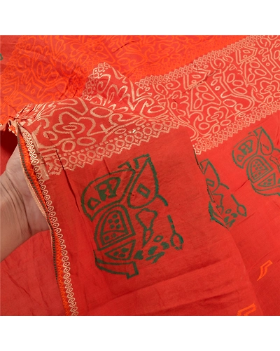 Sanskriti Vintage Orange Indian Sarees Pure Silk Hand-Woven Premium Sari Fabric, PS-57541-Orange-Hand-Woven Work-100% Pure Silk-4