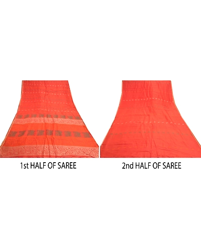 Sanskriti Vintage Orange Indian Sarees Pure Silk Hand-Woven Premium Sari Fabric, PS-57541-Orange-Hand-Woven Work-100% Pure Silk-5