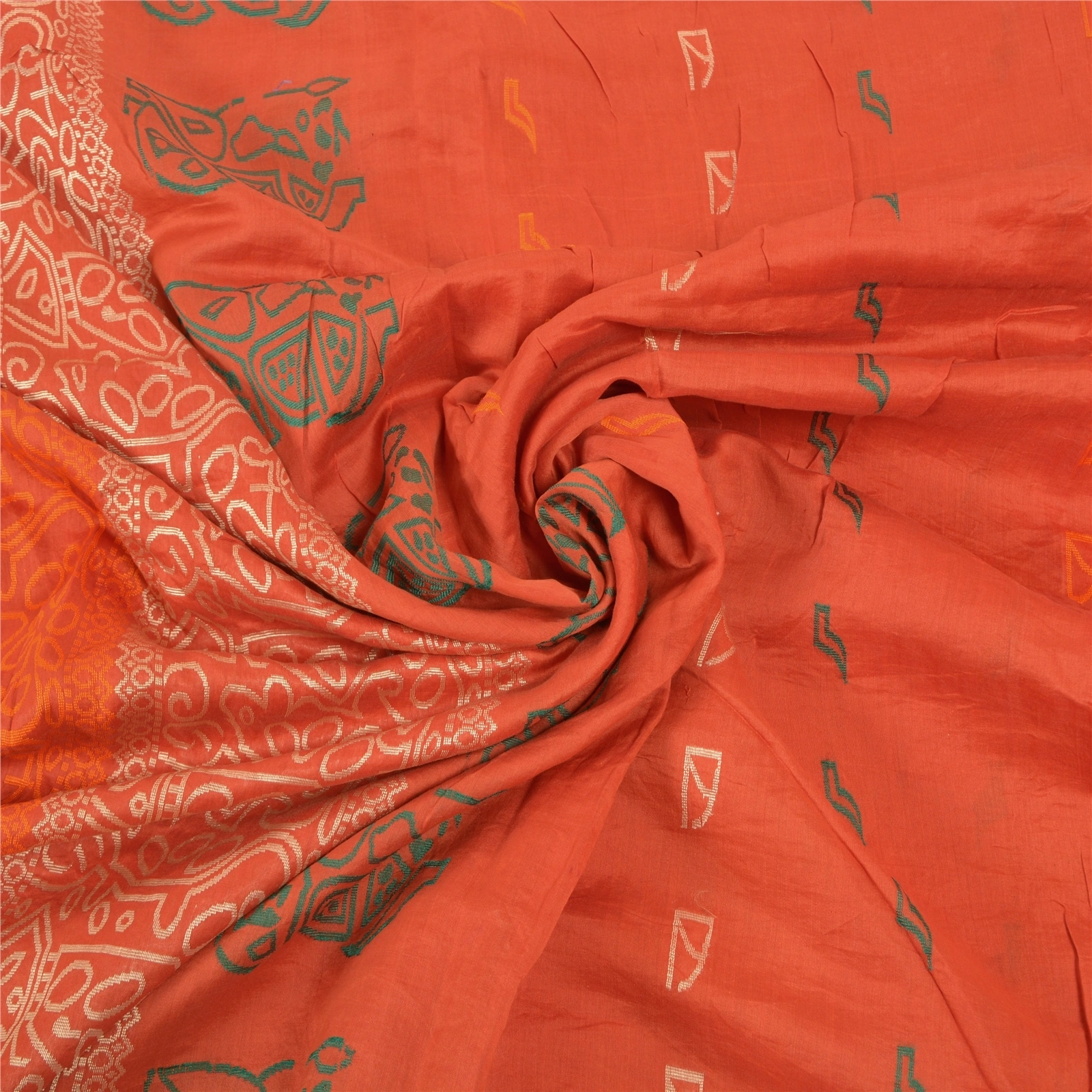 Sanskriti Vintage Orange Indian Sarees Pure Silk Hand-Woven Premium Sari Fabric, PS-57541-Orange-Hand-Woven Work-100% Pure Silk-6