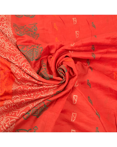 Sanskriti Vintage Orange Indian Sarees Pure Silk Hand-Woven Premium Sari Fabric, PS-57541-Orange-Hand-Woven Work-100% Pure Silk-6