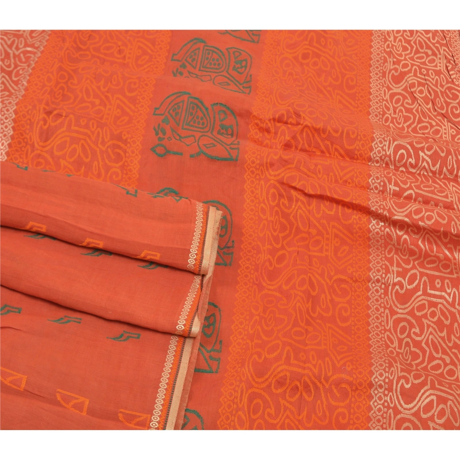 Sanskriti Vintage Orange Indian Sarees Pure Silk Hand-Woven Premium Sari Fabric, PS-57541-Orange-Hand-Woven Work-100% Pure Silk-7