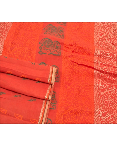 Sanskriti Vintage Orange Indian Sarees Pure Silk Hand-Woven Premium Sari Fabric, PS-57541-Orange-Hand-Woven Work-100% Pure Silk-7
