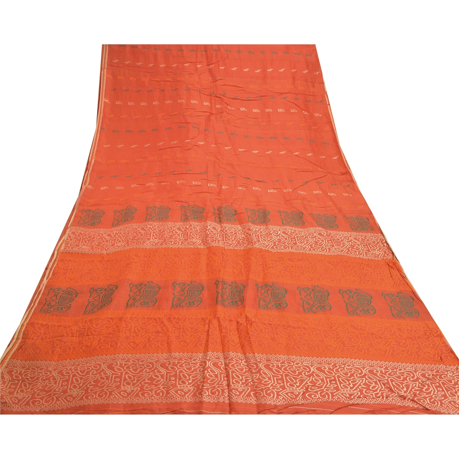 Sanskriti Vintage Orange Indian Sarees Pure Silk Hand-Woven Premium Sari Fabric, PS-57541-Orange-Hand-Woven Work-100% Pure Silk-8