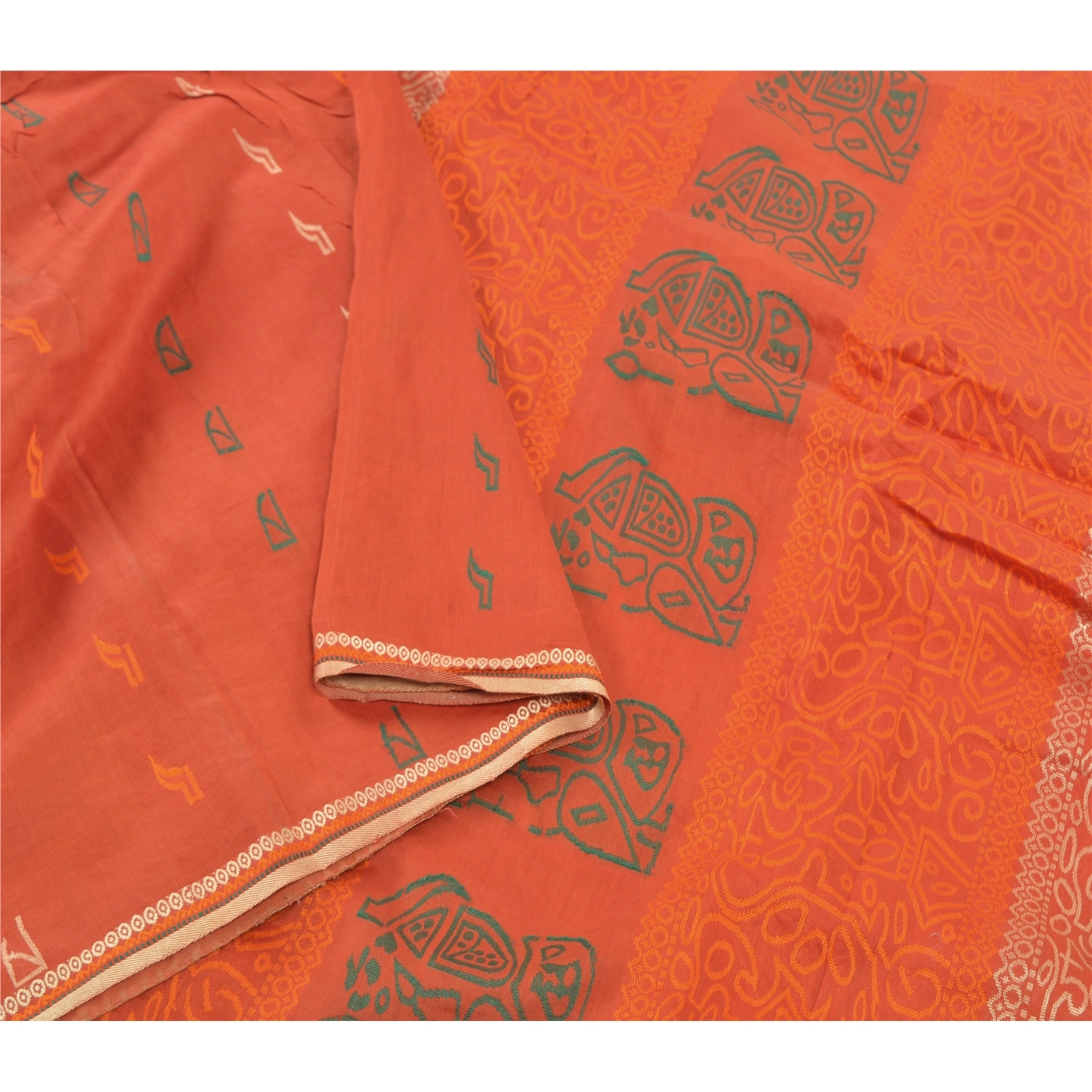 Sanskriti Vintage Orange Indian Sarees Pure Silk Hand-Woven Premium Sari Fabric, PS-57541-Orange-Hand-Woven Work-100% Pure Silk-9