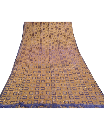Sanskriti Vintage Blue Sarees Pure Organza Silk Hand Beaded Woven Sari Fabric, PS-57546-Blue-Beaded Work-100% Pure Organza Silk-9