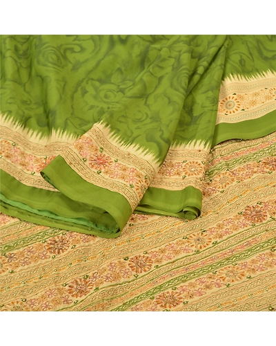 Sanskriti Vintage Green Sarees Art Silk Hand Beaded Woven Premium Sari Fabric, PS-57547-Green-Beaded Work-Art (Artificial) Silk-2