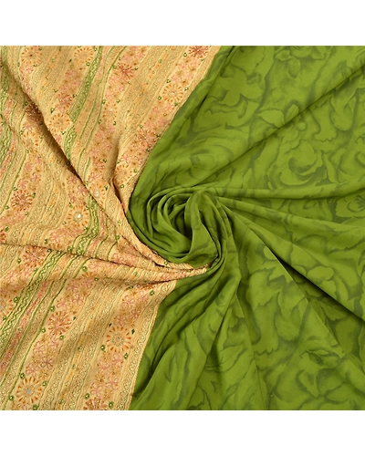 Sanskriti Vintage Green Sarees Art Silk Hand Beaded Woven Premium Sari Fabric, PS-57547-Green-Beaded Work-Art (Artificial) Silk-7