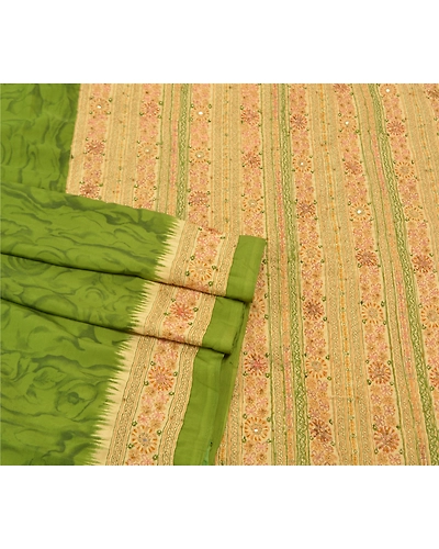 Sanskriti Vintage Green Sarees Art Silk Hand Beaded Woven Premium Sari Fabric, PS-57547-Green-Beaded Work-Art (Artificial) Silk-8