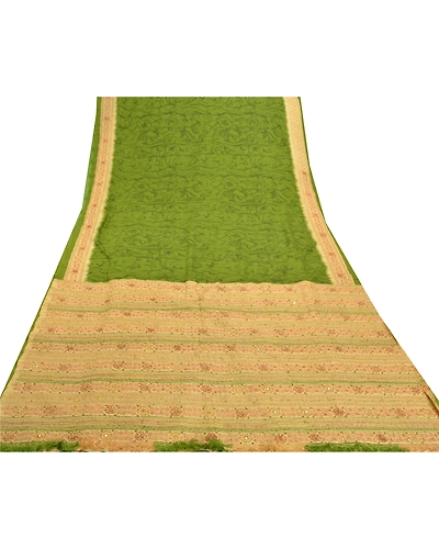 Sanskriti Vintage Green Sarees Art Silk Hand Beaded Woven Premium Sari Fabric, PS-57547-Green-Beaded Work-Art (Artificial) Silk-9