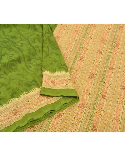 Sanskriti Vintage Green Sarees Art Silk Hand Beaded Woven Premium Sari Fabric, PS-57547-Green-Beaded Work-Art (Artificial) Silk-10