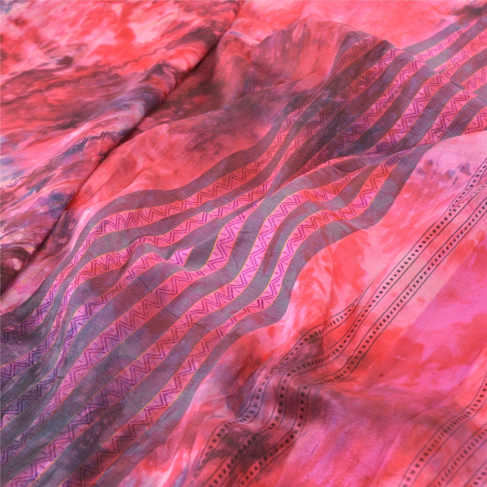 Sanskriti Vintage Pink Sarees Pure Silk Woven Premium Sari Tie &amp; Dye Fabric, PS-57550-Pink-Tie &amp; Dye Work-100% Pure Silk-2