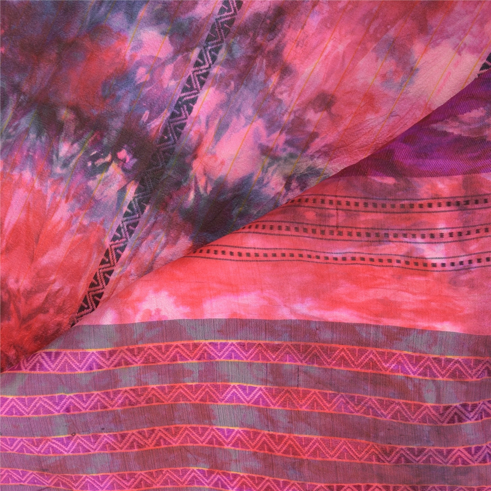 Sanskriti Vintage Pink Sarees Pure Silk Woven Premium Sari Tie &amp; Dye Fabric, PS-57550-Pink-Tie &amp; Dye Work-100% Pure Silk-3