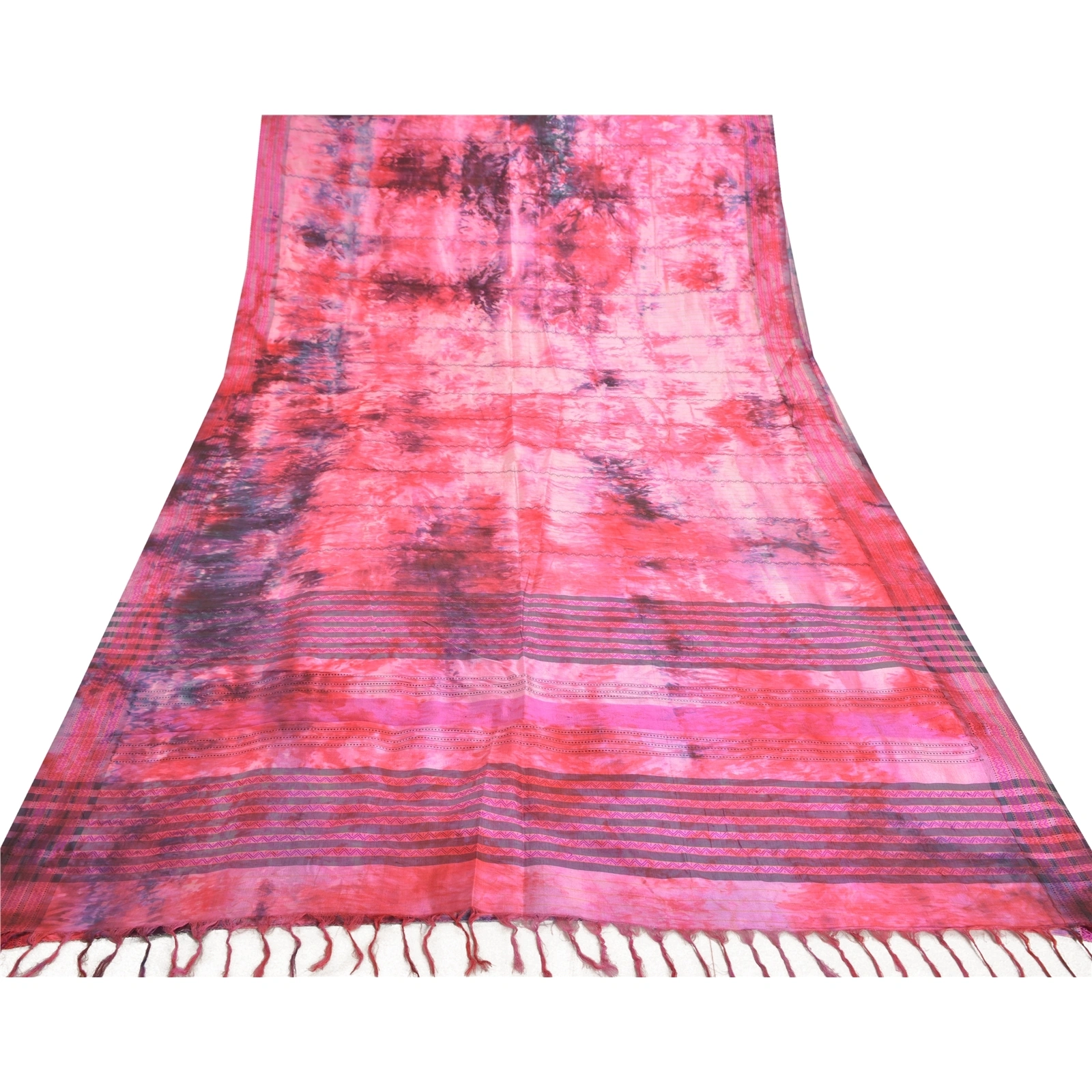 Sanskriti Vintage Pink Sarees Pure Silk Woven Premium Sari Tie &amp; Dye Fabric, PS-57550-Pink-Tie &amp; Dye Work-100% Pure Silk-9